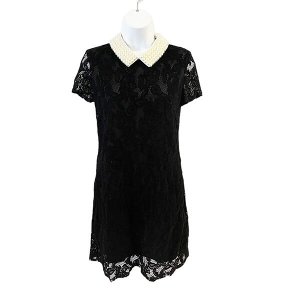 Betsey Johnson Dresses & Skirts - Betsey Johnson Faux Pearl Collared Black Velvet Lace Dress Size 2